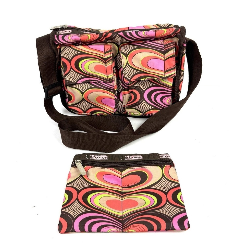 Lesportsac Crossbody Bag Mod Heart Nylon Retro Swirl 70's Psychedelic Handbag